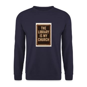 Die Bibliothek ist meine Kirche - Unisex Pullover - Navy - Vorne - Alina (178cm) & Michal (187cm)