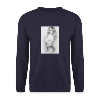 Omikly femme croquis cheveux longs de dos pin up - Sweat-shirt Unisexe - marine - Devant - Alina (178cm) & Michal (187cm)
