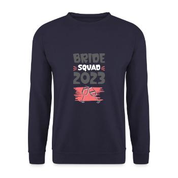 Bride Squad 2023 Team Wein Glas - Unisex Pullover - Navy - Vorne - Alina (178cm) & Michal (187cm)