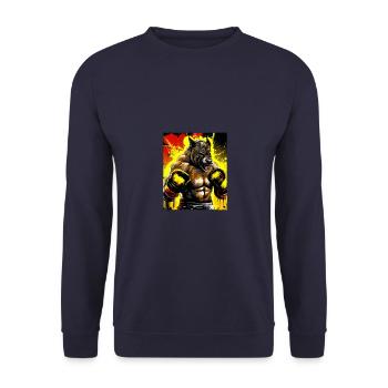 Wolf Boxer Boxen - Unisex Pullover - Navy - Vorne - Alina (178cm) & Michal (187cm)