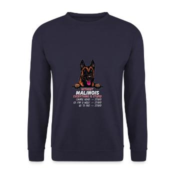 Ohne Malinois ist alles doof - Unisex Pullover - Navy - Vorne - Alina (178cm) & Michal (187cm)