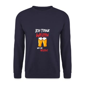 Ich trink Weizen um zu heizen Weißbier Hefeweizen - Unisex Pullover - Navy - Vorne - Alina (178cm) & Michal (187cm)