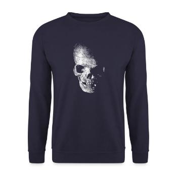 white skull - weißer totenkopf pirat - Unisex Sweatshirt - navy - Front - Alina (178cm) & Michal (187cm)