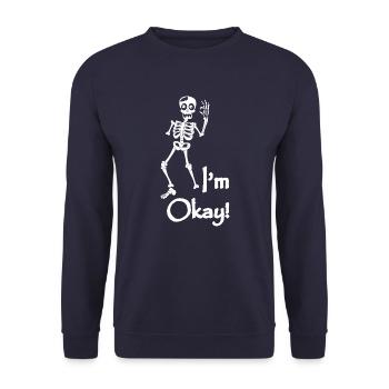 Skelett Kostüm Ich bin Okay - Unisex Pullover - Navy - Vorne - Alina (178cm) & Michal (187cm)