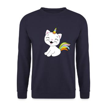 Licorne de chat mignon souriant - Sweat-shirt Unisexe - marine - Devant - Alina (178cm) & Michal (187cm)