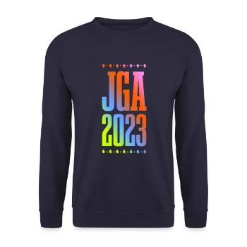 Jga 2023 Junggesellenabschied - Unisex Pullover - Navy - Vorne - Alina (178cm) & Michal (187cm)
