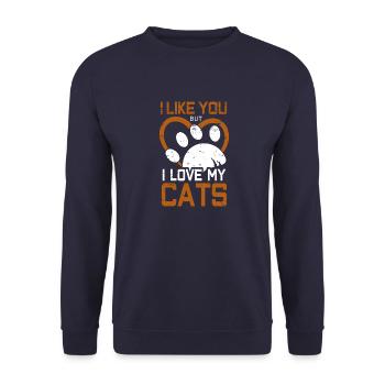 i like you but ilove my cats - Unisex Pullover - Navy - Vorne - Alina (178cm) & Michal (187cm)