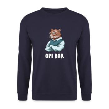 Schlauer Opi Bär - Frisch Gebackener Opa - Unisex Pullover - Navy - Vorne - Alina (178cm) & Michal (187cm)