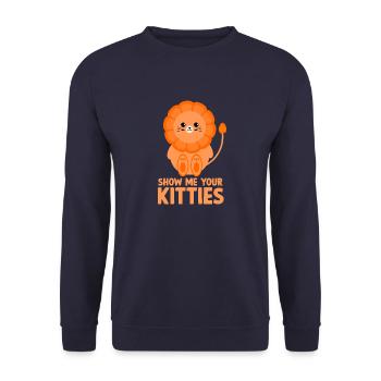 Lustige Katzenhalter Geschenkidee Katzen Fan - Unisex Pullover - Navy - Vorne - Alina (178cm) & Michal (187cm)
