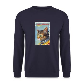 Kosmonaut Cat Poster - Unisex Pullover - Navy - Vorne - Alina (178cm) & Michal (187cm)