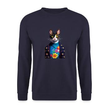 Wunderbare heimische kurzhaarige Katze wartet einsam - Unisex Pullover - Navy - Vorne - Alina (178cm) & Michal (187cm)