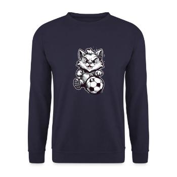 Fußball Katze - Unisex Pullover - Navy - Vorne - Alina (178cm) & Michal (187cm)
