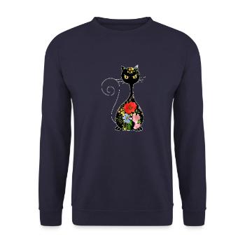 Cat - Unisex Sweatshirt - navy - Front - Alina (178cm) & Michal (187cm)