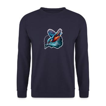 Eisvogel taucht in Wasser ein - Unisex Pullover - Navy - Vorne - Alina (178cm) & Michal (187cm)