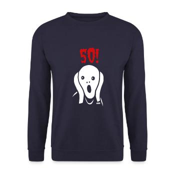 Scream 50 Birthday HARIZ Gift Round - Unisex Sweatshirt - navy - Front - Alina (178cm) & Michal (187cm)
