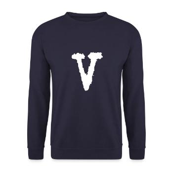 V - Unisex Pullover - Navy - Vorne - Alina (178cm) & Michal (187cm)