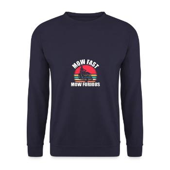 Mow Fast Mow Furious Rasenmäher Rasenmäherrennen - Unisex Pullover - Navy - Vorne - Alina (178cm) & Michal (187cm)