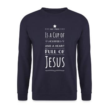 Tasse de café et cœur plein de Jésus - Sweat-shirt Unisexe - marine - Devant - Alina (178cm) & Michal (187cm)