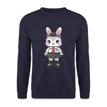 Lapin mignon en uniforme scolaire traditionnel. - Sweat-shirt Unisexe - marine - Devant - Alina (178cm) & Michal (187cm)