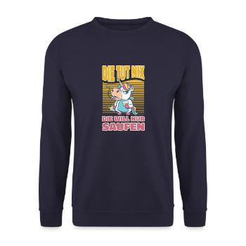 Böses Einhorn Saufen Bier Trinken - Lustiges - Unisex Pullover - Navy - Vorne - Alina (178cm) & Michal (187cm)