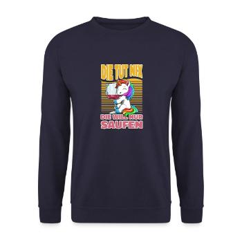 Lustiges Einhorn Saufen Wein Trinken JGA - Unisex Pullover - Navy - Vorne - Alina (178cm) & Michal (187cm)