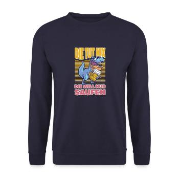 T-Rex Saufen Bier Trinken - Lustiges Saufen - Unisex Pullover - Navy - Vorne - Alina (178cm) & Michal (187cm)