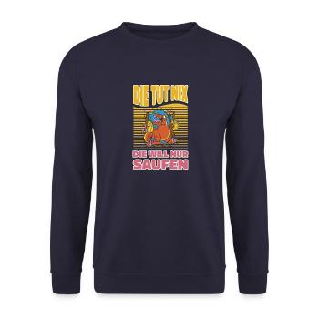 Saufen Bier Trinken T-Rex - Unisex Pullover - Navy - Vorne - Alina (178cm) & Michal (187cm)