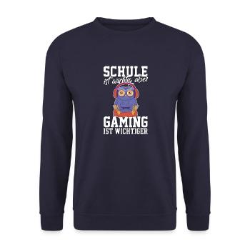 Gaming Eule - Computerspiele Videospiele Schule - Unisex Pullover - Navy - Vorne - Alina (178cm) & Michal (187cm)
