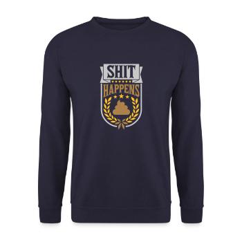 Laurel wreath Shit happens quote - Unisex Sweatshirt - navy - Front - Alina (178cm) & Michal (187cm)