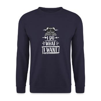 I Do What I Want Cool Cat - Unisex Sweatshirt - navy - Front - Alina (178cm) & Michal (187cm)