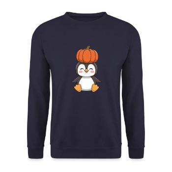 Cute Halloween Penguin Pumpkin Cartoon - Unisex Sweatshirt - navy - Front - Alina (178cm) & Michal (187cm)
