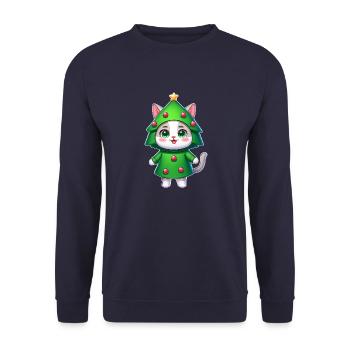 Christmas Cat in the Tree Funny Whimsical Cartoon - Unisex Sweatshirt - navy - Front - Alina (178cm) & Michal (187cm)
