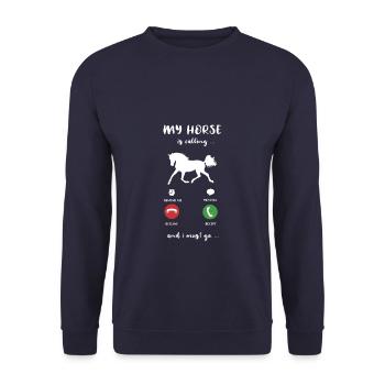 My Horse Is Calling Mein Pferd Ruft An Reiten - Unisex Pullover - Navy - Vorne - Alina (178cm) & Michal (187cm)