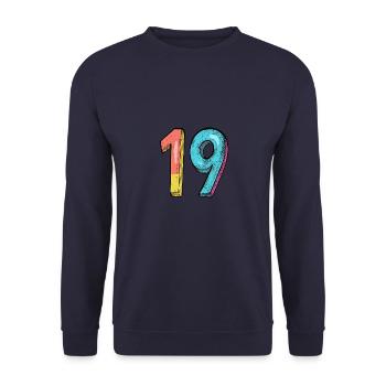 19 Zahl Comic - Unisex Pullover - Navy - Vorne - Alina (178cm) & Michal (187cm)