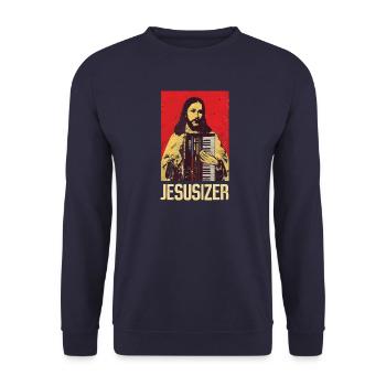 Jesus and Synthesizer - Techno - Unisex Pullover - Navy - Vorne - Alina (178cm) & Michal (187cm)