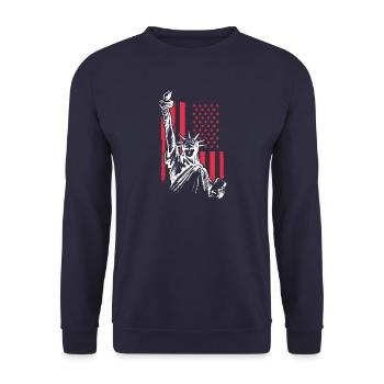 State of Liberty mit USA Flagge - Unisex Pullover - Navy - Vorne - Alina (178cm) & Michal (187cm)