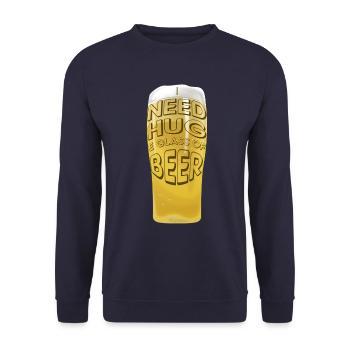 I NEED HUG E GLASS OF BEER - Unisex Pullover - Navy - Vorne - Alina (178cm) & Michal (187cm)