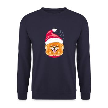 Chien de Poméranie heureux au chapeau du Père Noël - Sweat-shirt Unisexe - marine - Devant - Alina (178cm) & Michal (187cm)