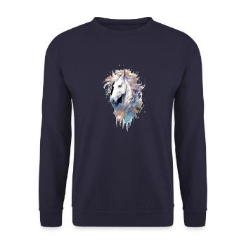 Cheval Blanc en Aquarelle - Sweat-shirt Unisexe - marine - Devant - Alina (178cm) & Michal (187cm)