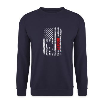 Eishockey Hockey Vintage Hockeyschläger Sprüche - Unisex Pullover - Navy - Vorne - Alina (178cm) & Michal (187cm)