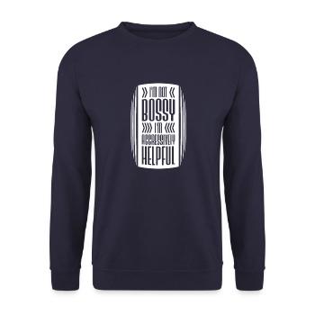I'm Not Bossy I'm Aggressively Helpful Witz Spruch - Unisex Pullover - Navy - Vorne - Alina (178cm) & Michal (187cm)