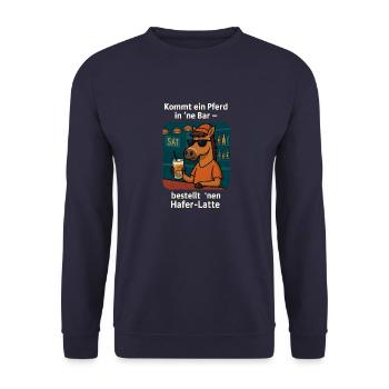 Horse in Bar Oat Latte - Unisex Sweatshirt - navy - Front - Alina (178cm) & Michal (187cm)