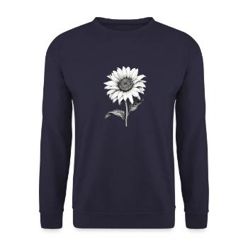 Sonnenblumenzeichnungen in Schwarz-Weiß. Sonnenblume - Unisex Pullover - Navy - Vorne - Alina (178cm) & Michal (187cm)