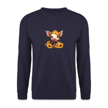 Cochon au bandana et couronne de tournesol, Charman - Sweat-shirt Unisexe - marine - Devant - Alina (178cm) & Michal (187cm)