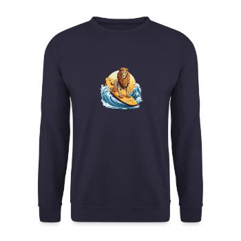 Surfing Lion au coucher du soleil, Aventureux - Sweat-shirt Unisexe - marine - Devant - Alina (178cm) & Michal (187cm)