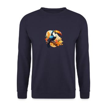 Toucan on branch bird of paradise in autumn - Unisex Sweatshirt - navy - Front - Alina (178cm) & Michal (187cm)