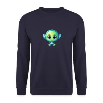 Kawaii Lachender Alien - Unisex Pullover - Navy - Vorne - Alina (178cm) & Michal (187cm)