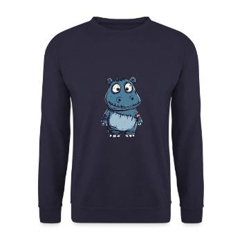 Nilpferd Halloween Lustig Zombie - Unisex Pullover - Navy - Vorne - Alina (178cm) & Michal (187cm)