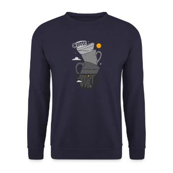Süchtig nach Kaffee - Cafe Sucht - Unisex Pullover - Navy - Vorne - Alina (178cm) & Michal (187cm)
