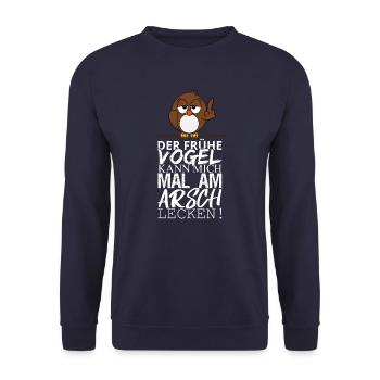 Der frühe Vogel kann mich mal am Arsch lecken! - Unisex Pullover - Navy - Vorne - Alina (178cm) & Michal (187cm)